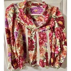 Farm Rio Blouse Floral Long Sleeve Women's Size Large